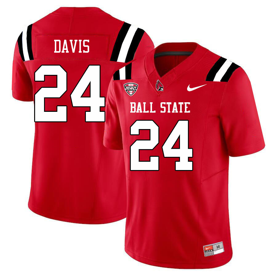 Ball State Cardinals #24 Christian Davis College Football Jerseys Stitched Sale-Cardinal